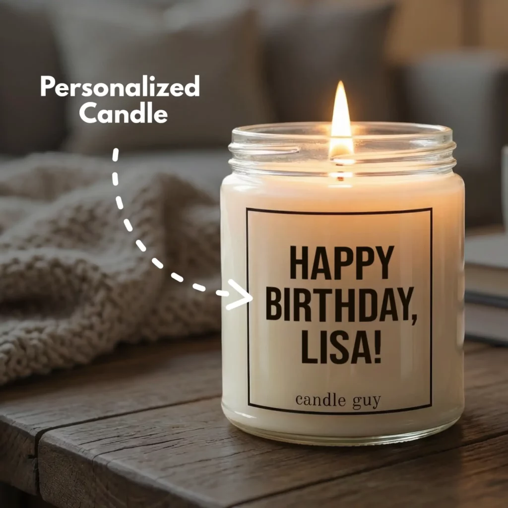 Personalized candle with custom text “[YOUR TEXT]”