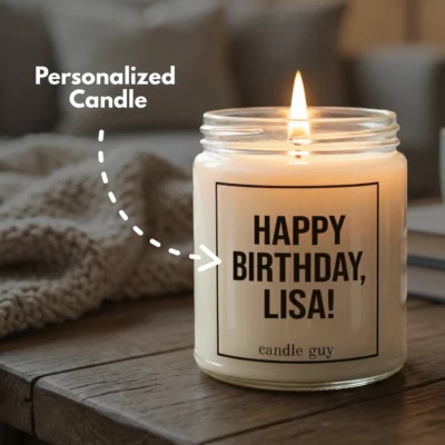 Personalized candle with custom text “[YOUR TEXT]”
