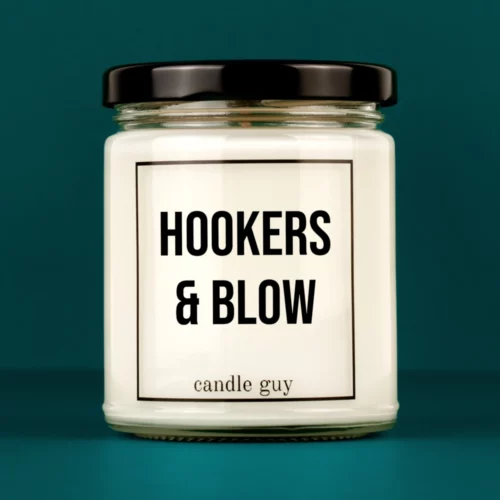 Discover our bestselling quote candle: "Hookers & Blow" – handcrafted with love and 100% soy wax. A true original by candle guy.