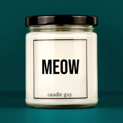 Discover our bestselling quote candle: "Meow" – handcrafted with love and 100% soy wax. A true original by candle guy.