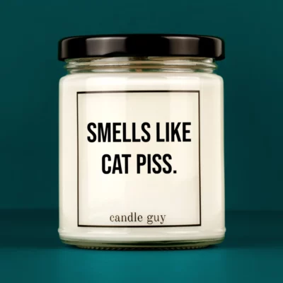 Discover our bestselling quote candle: "Smells like cat piss." – handcrafted with love and 100% soy wax. A true original by candle guy.