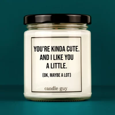 Discover our bestselling quote candle: "You're kinda cute." – handcrafted with love and 100% soy wax. A true original by candle guy.